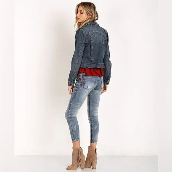 Free People Fitted Denim Jacket Indigo Size Extra Small XS - Picture 6 of 15